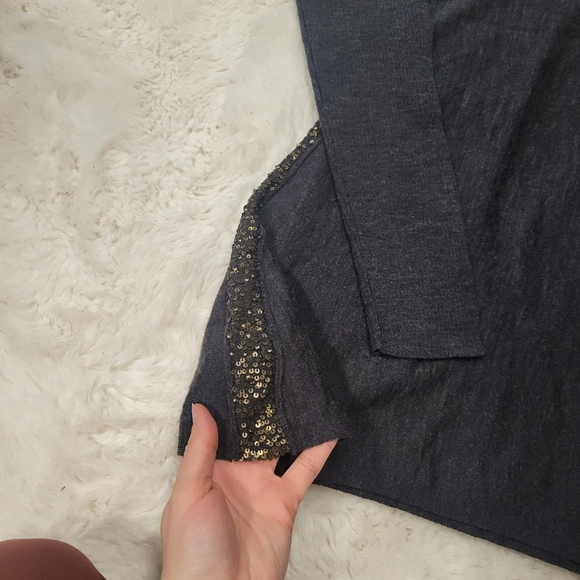 $358 EILEEN FISHER Italian Fine Merino Jersey w/Sequins CHARCOAL Top S - Picture 4 of 7